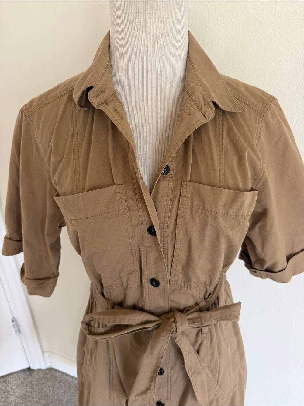 ME+EM Cotton Utility Midi Shirt Dress with Belt Stone Khaki (US 6 / UK 10) - Picture 11 of 15